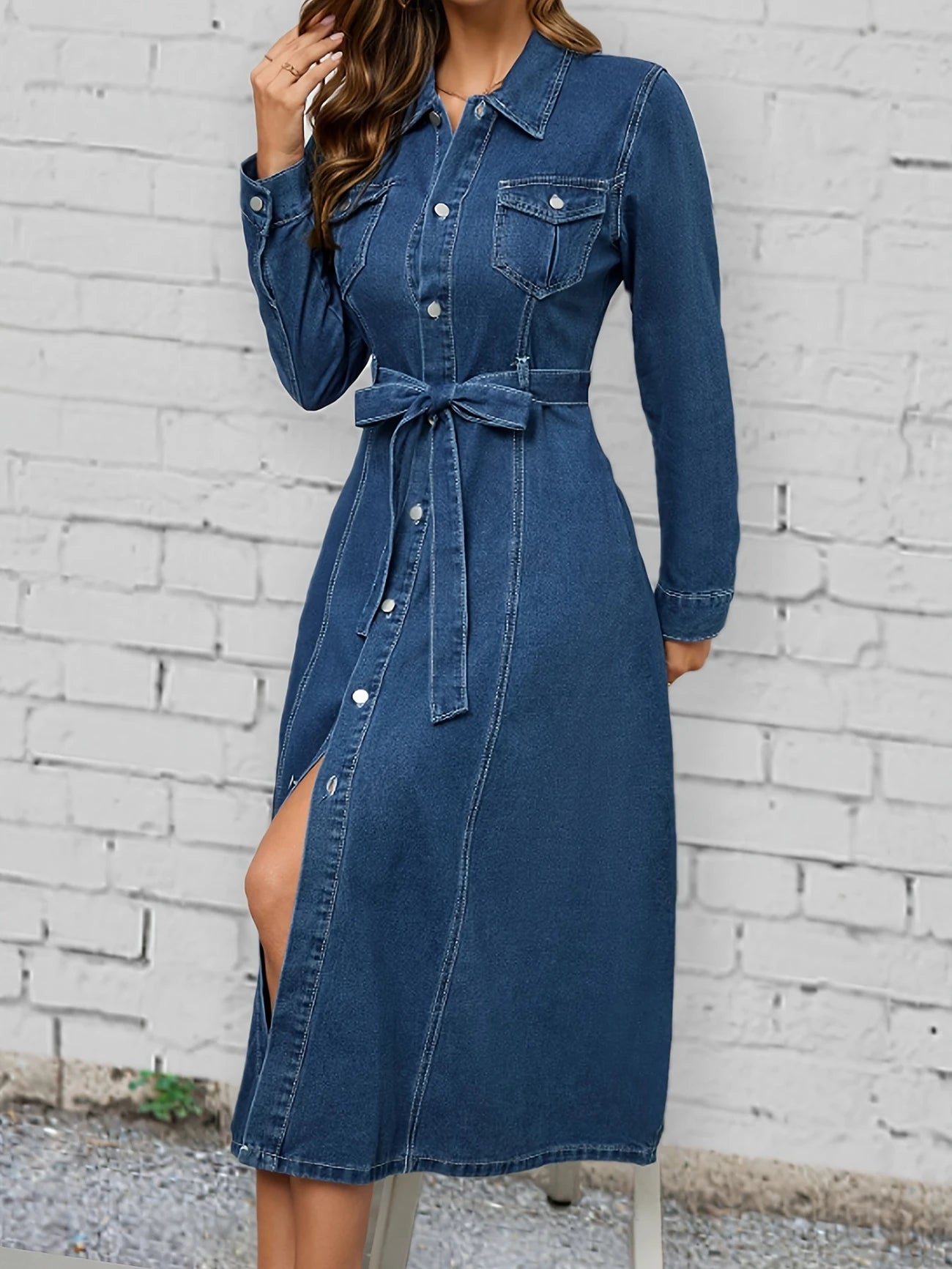 Vera - Vestido Tejano Largo Elegante y Casual