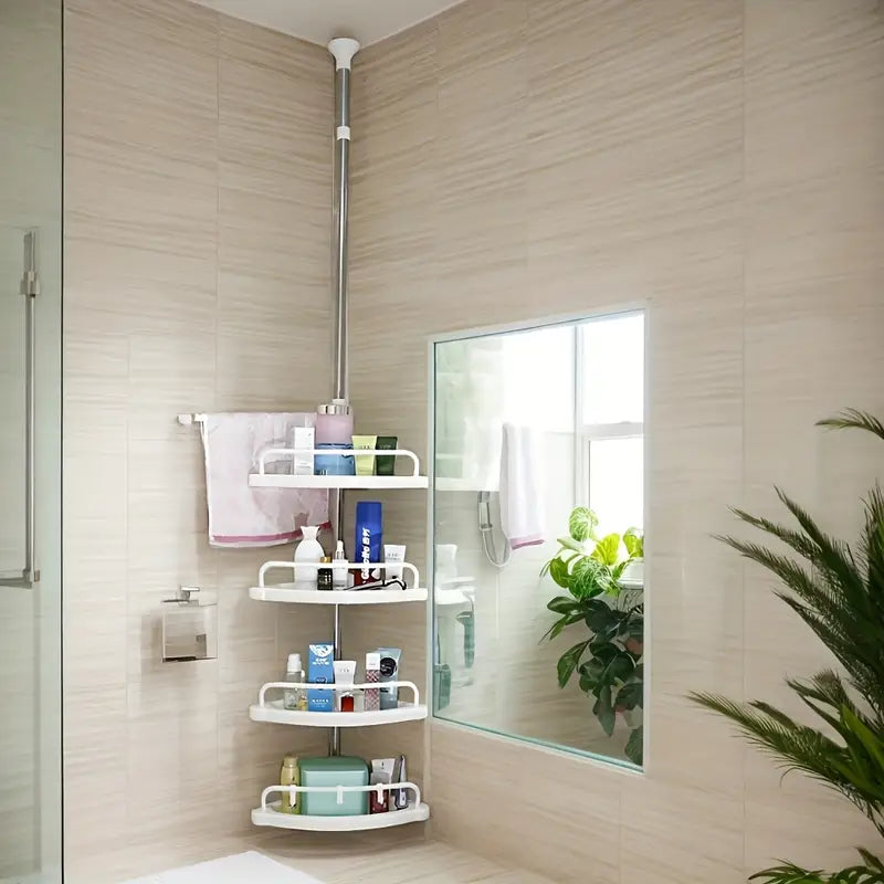 1 juego de estantes de esquina extensibles para baño con 4 compartimentos