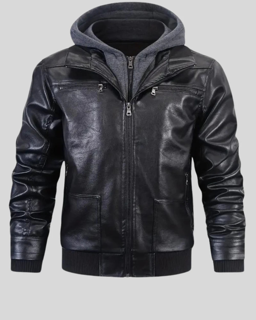 Liner - Chaqueta de Cuero con Capucha y Múltiples Bolsillos