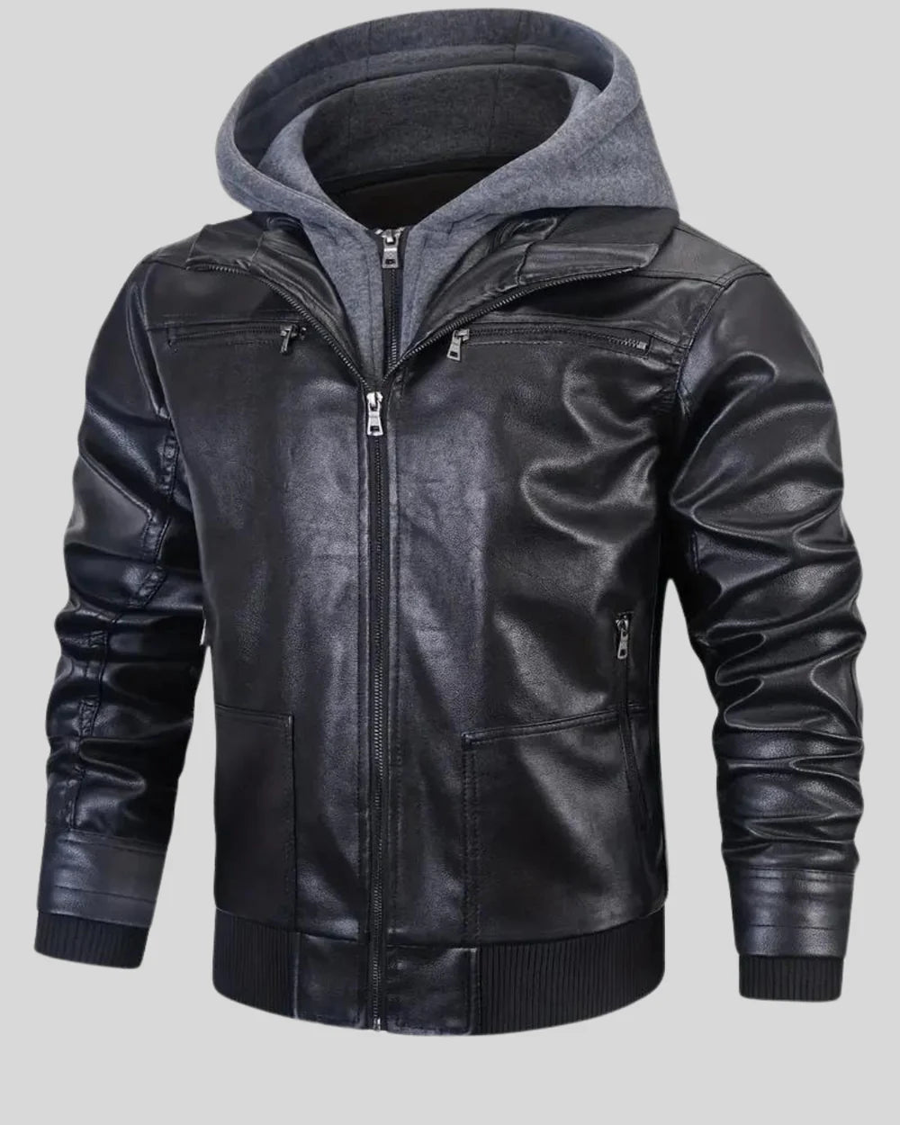 Liner - Chaqueta de Cuero con Capucha y Múltiples Bolsillos