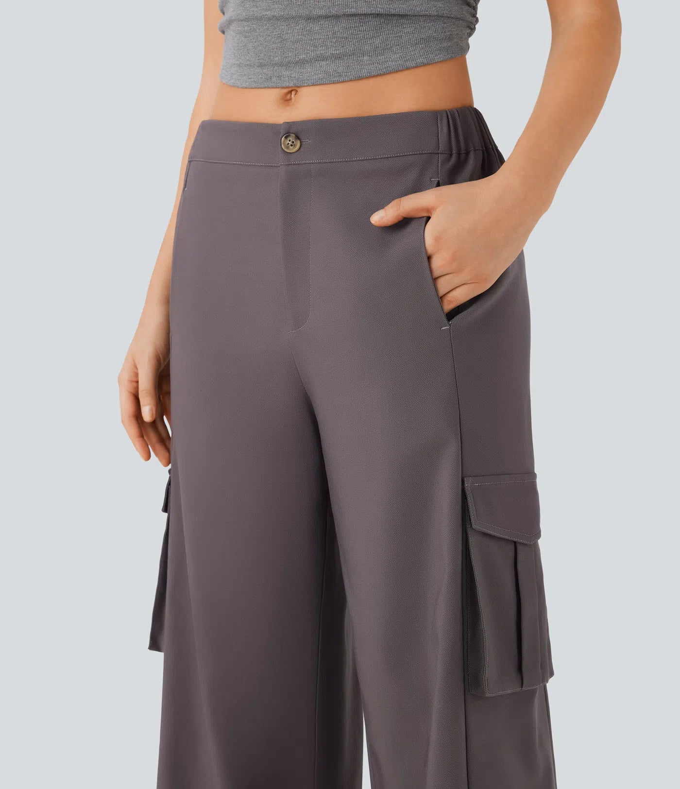 Cozy - Pantalones Anchos Cargo Cintura Elástica