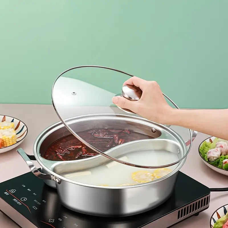 1pc Olla caliente de acero inoxidable de doble compartimento