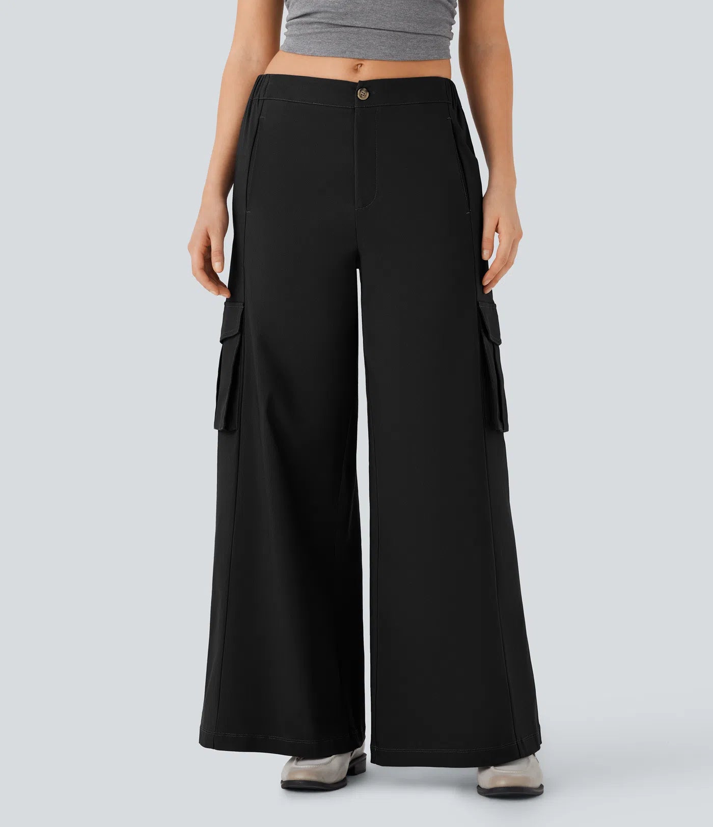 Cozy - Pantalones Anchos Cargo Cintura Elástica