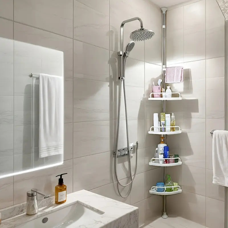 1 juego de estantes de esquina extensibles para baño con 4 compartimentos