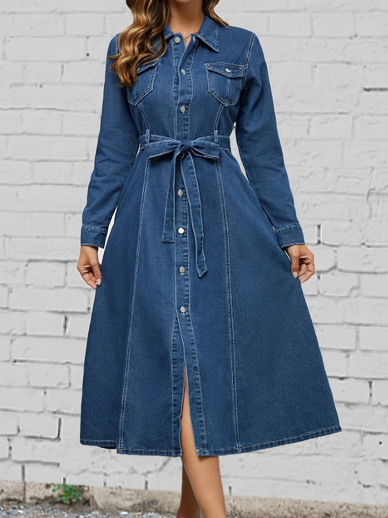 Vera - Vestido Tejano Largo Elegante y Casual