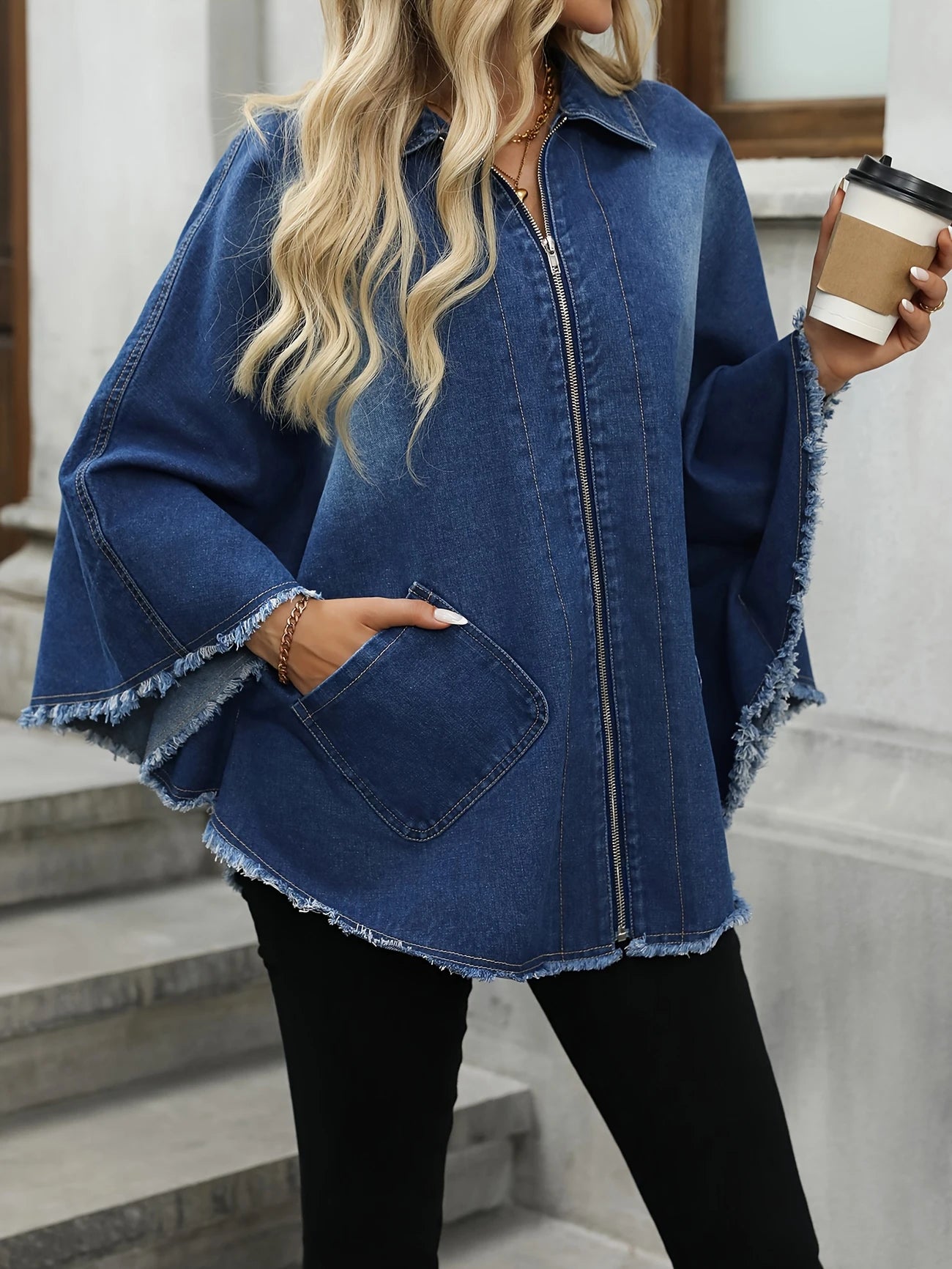 Somosa - Campera Vaquera Holgada Con Cremallera Manga Ancha