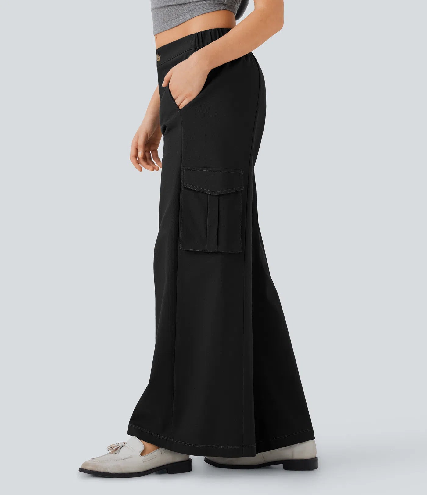 Cozy - Pantalones Anchos Cargo Cintura Elástica