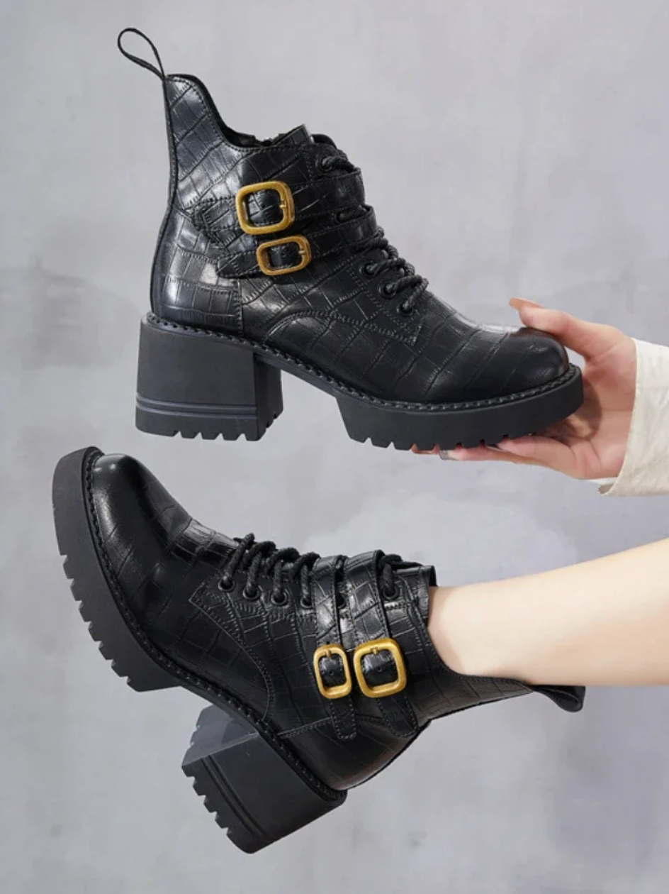 Zane - Botines con un Poco de Tacón de Piel Simulada de Cocodrilo