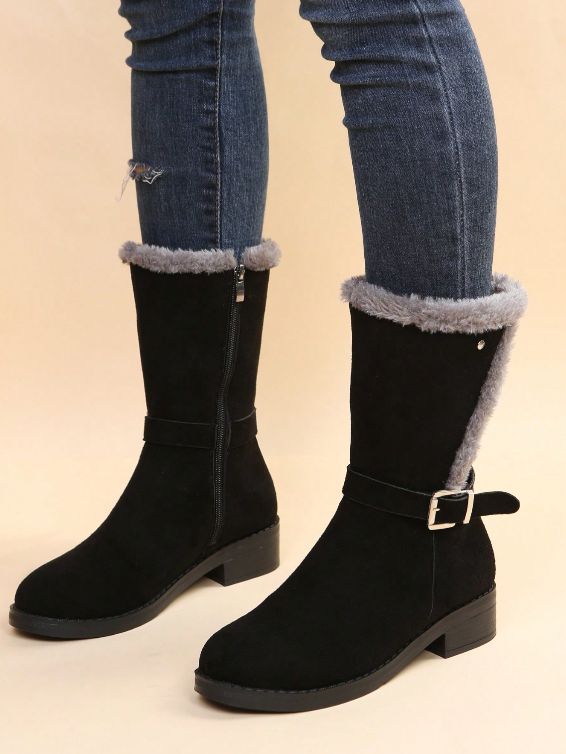 ARTICA - Botas de tacón grueso con hebilla cómodas para mujer