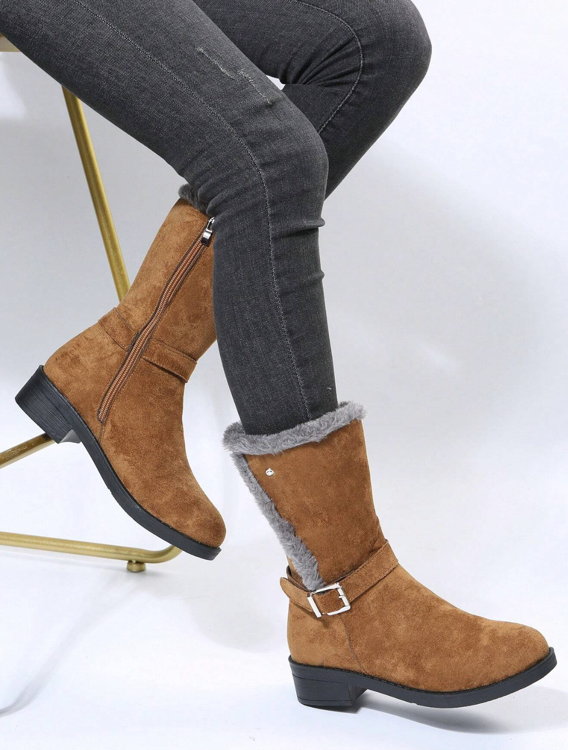 ARTICA - Botas de tacón grueso con hebilla cómodas para mujer