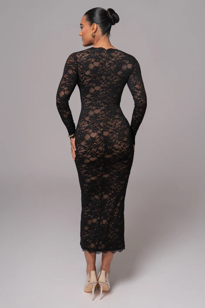 Prestige - Vestido largo de Encaje Negro Canadiense