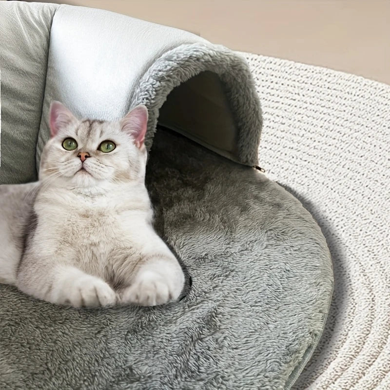 3 en 1 Túnel de Juego para Gatos, Cama de Gato, Cama Cálida y Confortable para Mascotas