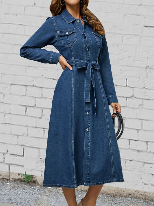 Vera - Vestido Tejano Largo Elegante y Casual