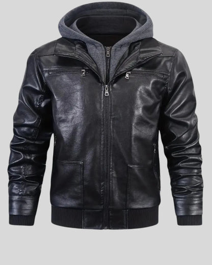 Liner - Chaqueta de Cuero con Capucha y Múltiples Bolsillos