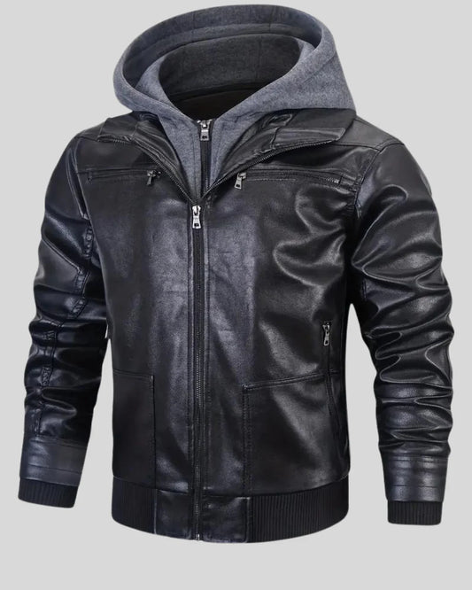 Liner - Chaqueta de Cuero con Capucha y Múltiples Bolsillos