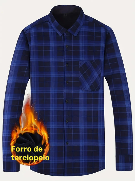 William - Camisa de franela acolchada de forro polar para hombre