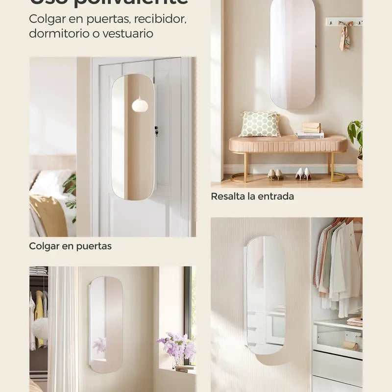 Armario para Joyas, Espejo Joyero de Pared, Organizador con Luz LED