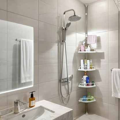 1 juego de estantes de esquina extensibles para baño con 4 compartimentos