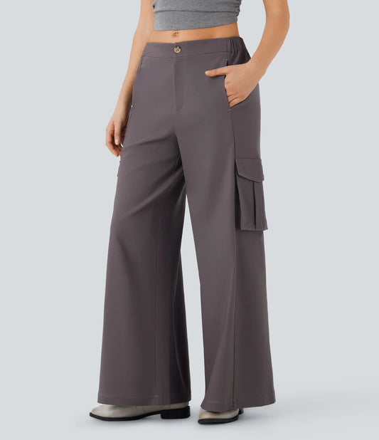 Cozy - Pantalones Anchos Cargo Cintura Elástica