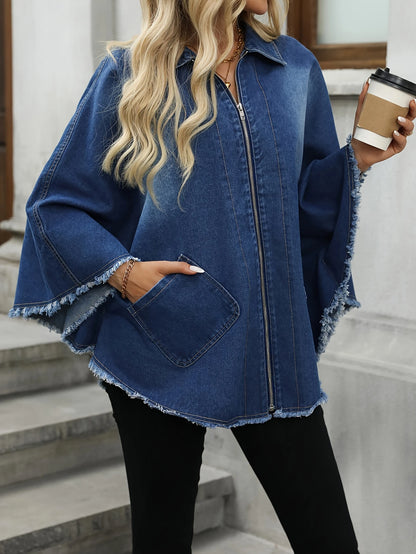 Somosa - Campera Vaquera Holgada Con Cremallera Manga Ancha