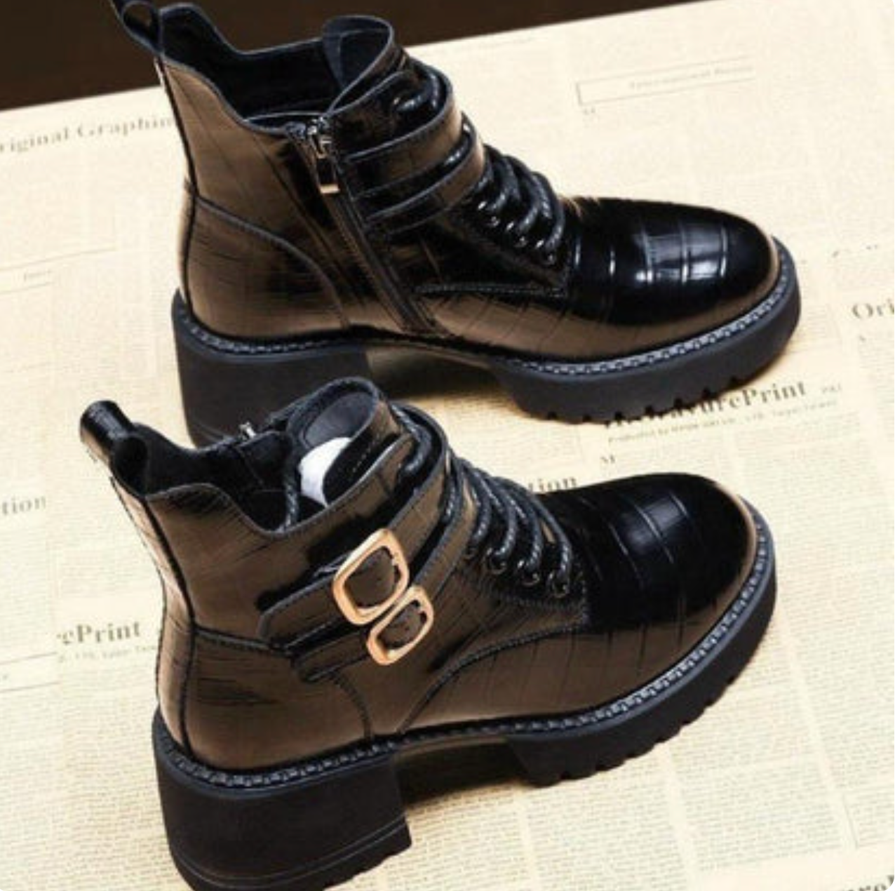 Zane - Botines con un Poco de Tacón de Piel Simulada de Cocodrilo