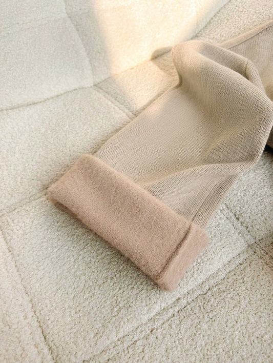 ZOEY - Set de 2 piezas de pantalón ancho de punto suelto y suéter estilo casual con cuello redondo
