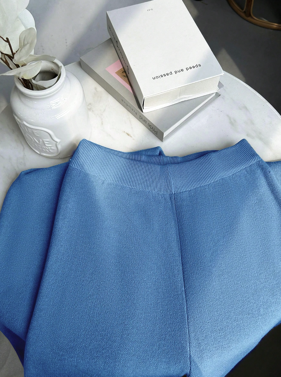 ZOEY - Set de 2 piezas de pantalón ancho de punto suelto y suéter estilo casual con cuello redondo