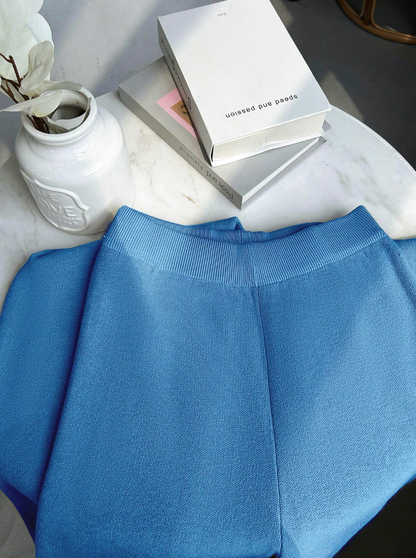 ZOEY - Set de 2 piezas de pantalón ancho de punto suelto y suéter estilo casual con cuello redondo