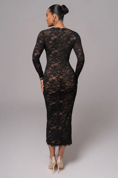 Prestige - Vestido largo de Encaje Negro Canadiense