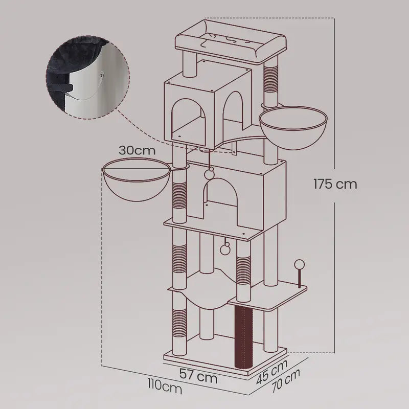 Árbol para Gatos de 175 cm, Torre Multinivel