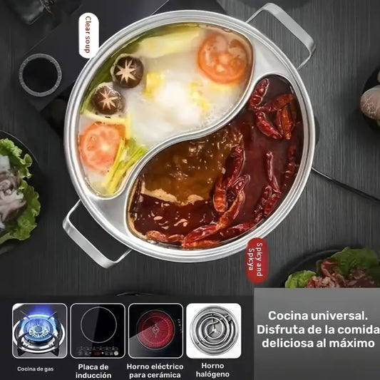 1pc Olla caliente de acero inoxidable de doble compartimento