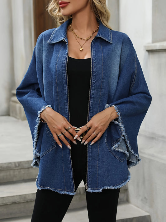Somosa - Campera Vaquera Holgada Con Cremallera Manga Ancha