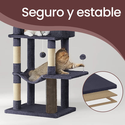 Árbol para Gatos de 175 cm, Torre Multinivel, 2 Niveles, 2 Hamacas, 5 Postes Rascadores